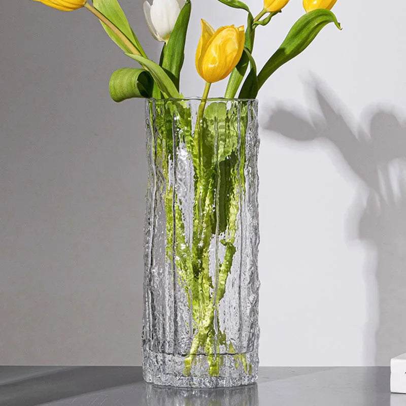 Transparent Textured Glass Tabletop Vase For Flower Arrangements Home Decor 1005006974990090-white
