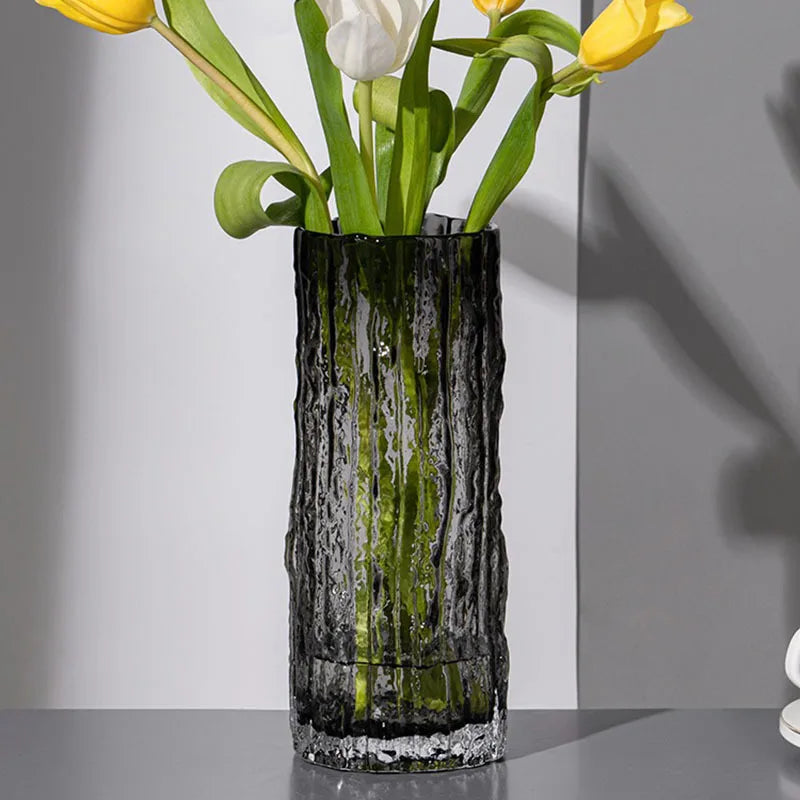 Transparent Textured Glass Tabletop Vase For Flower Arrangements Home Decor 1005006974990090-white