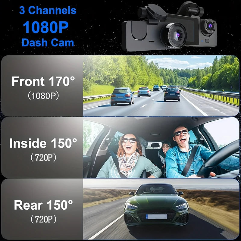 Triple Lens Wifi Dash Cam 1080P Car Dvr With Night Vision 1005008558066350-X94-WIFI-3CAM-64G