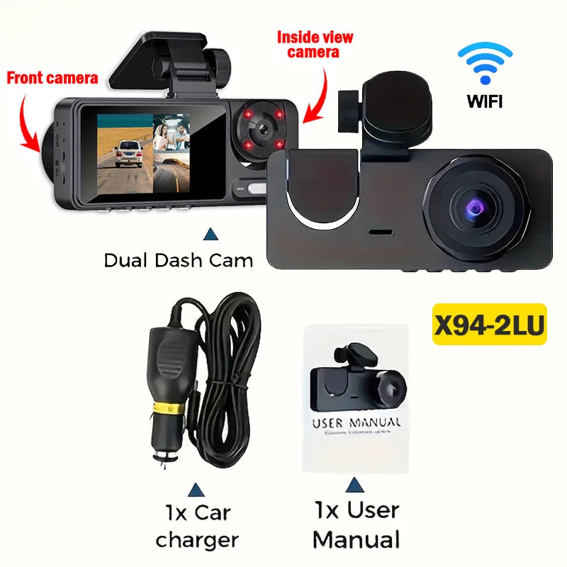 Triple Lens Wifi Dash Cam 1080P Car Dvr With Night Vision 1005008558066350-X94-WIFI-3CAM-64G
