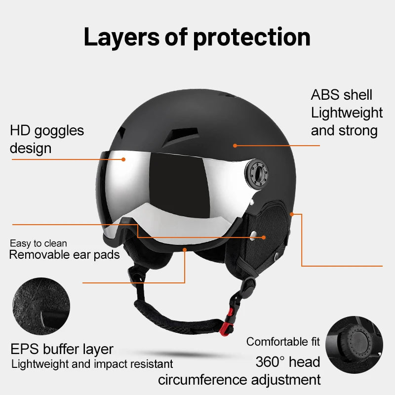 Ultra Light Ski Helmet With Mirrored Snow Goggles For Outdoor Skiing 1005010286765892-A2-Grey-L(59-61CM)