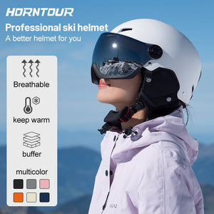 Ultra Light Ski Helmet With Mirrored Snow Goggles For Outdoor Skiing 1005010286765892-A2-Grey-L(59-61CM)