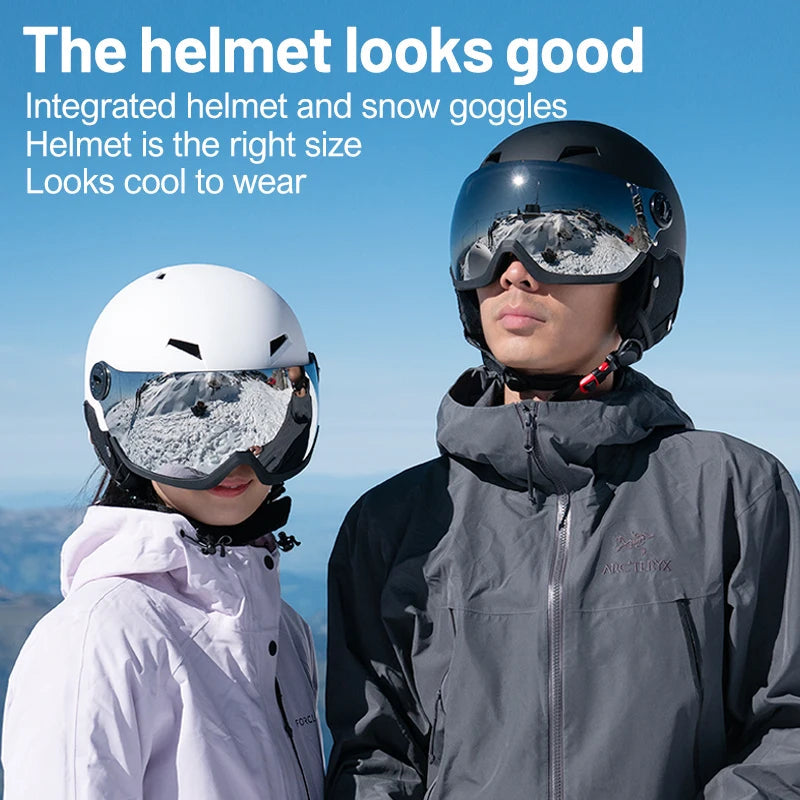 Ultra Light Ski Helmet With Mirrored Snow Goggles For Outdoor Skiing 1005010286765892-A2-Grey-L(59-61CM)