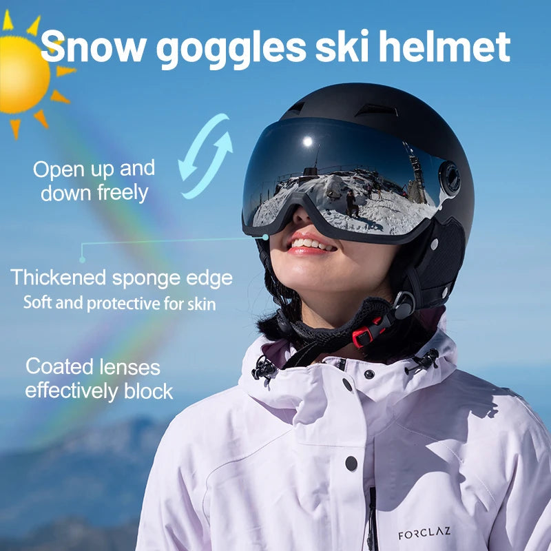 Ultra Light Ski Helmet With Mirrored Snow Goggles For Outdoor Skiing 1005010286765892-A2-Grey-L(59-61CM)