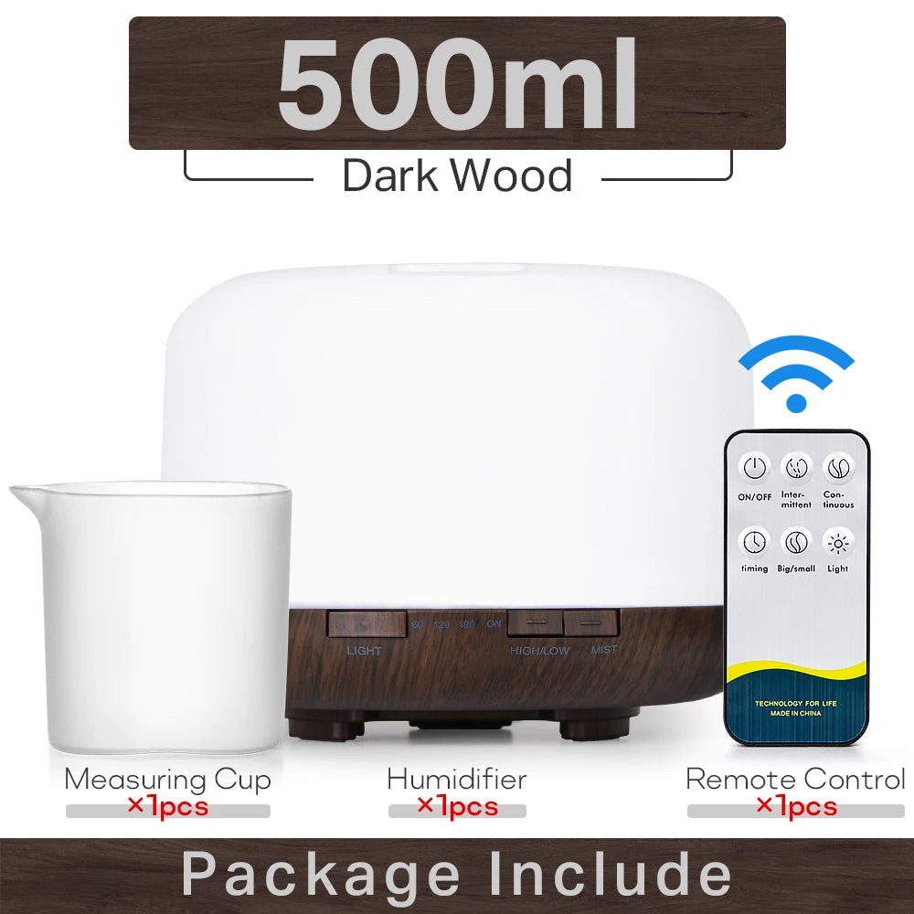 Ultrasonic Aromatherapy Humidifier Essential Oil Diffuser With Led Lights Remote 1005001698073661-White 500ml-EU