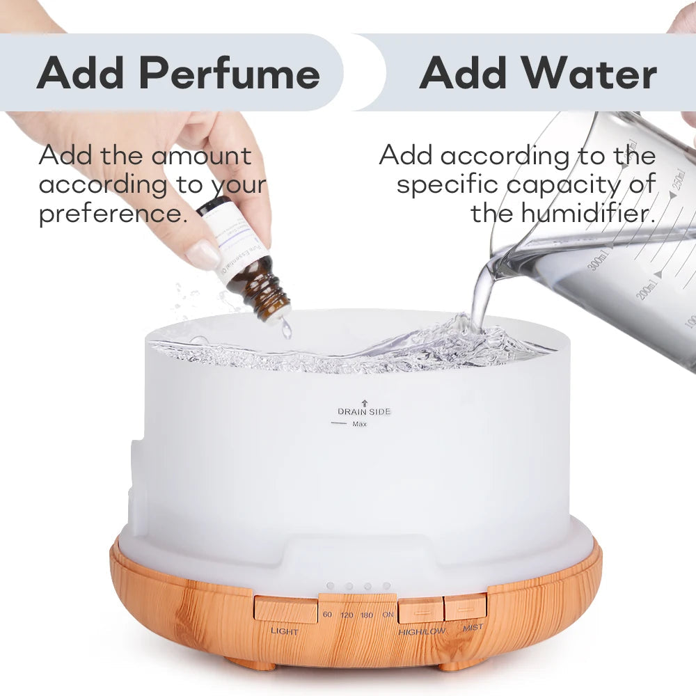 Ultrasonic Aromatherapy Humidifier Essential Oil Diffuser With Led Lights Remote 1005001698073661-White 500ml-EU