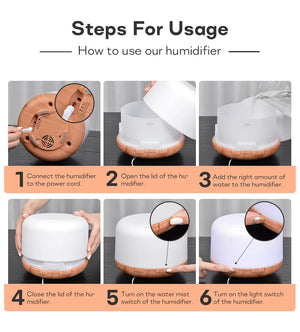 Ultrasonic Aromatherapy Humidifier Essential Oil Diffuser With Led Lights Remote 1005001698073661-White 500ml-EU