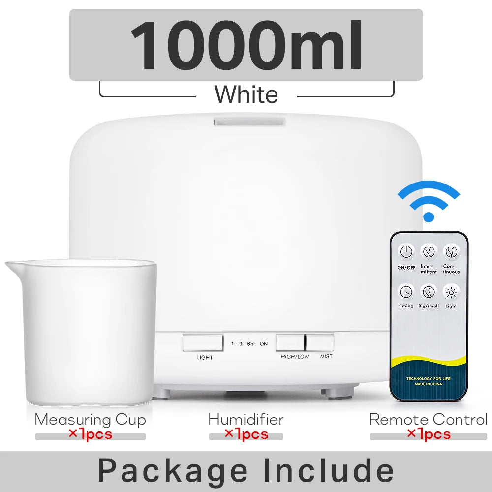 Ultrasonic Aromatherapy Humidifier Essential Oil Diffuser With Led Lights Remote 1005001698073661-White 500ml-EU