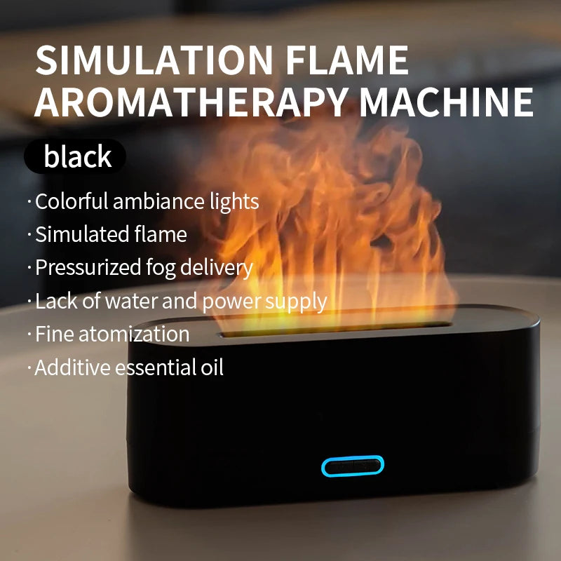 Usb Ultrasonic Flame Aroma Diffuser Humidifier With 7 Color Light 1005005974954073-Black