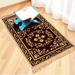 Velvet Floral Prayer Rug Thick Soft Anti Slip Cotton Travel Mat 1005010560350345-Blue