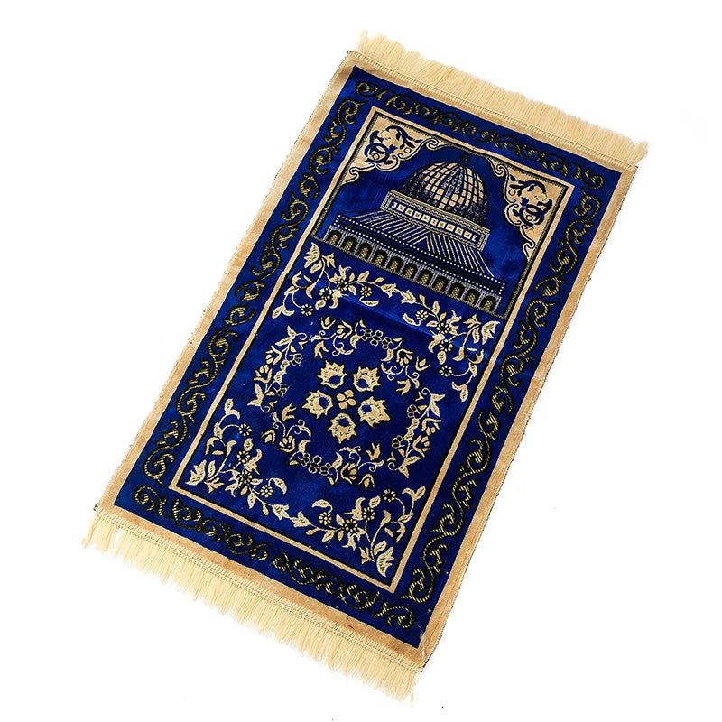 Velvet Floral Prayer Rug Thick Soft Anti Slip Cotton Travel Mat 1005010560350345-Blue