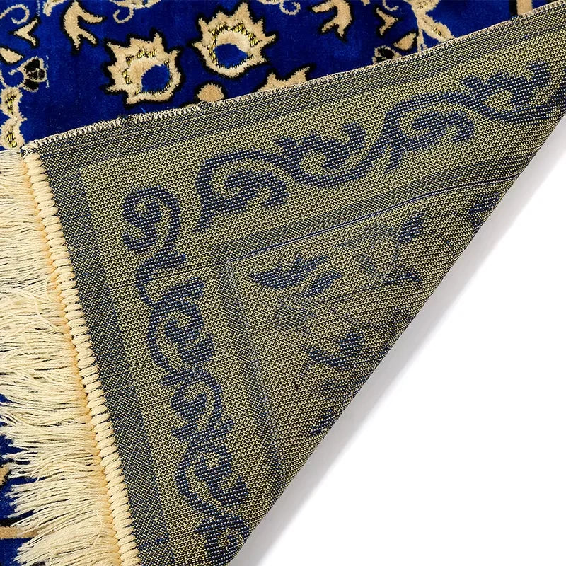 Velvet Floral Prayer Rug Thick Soft Anti Slip Cotton Travel Mat 1005010560350345-Blue