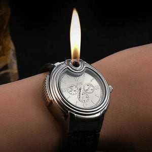 Windproof Refillable Gas Lighter Watch for Outdoor Use