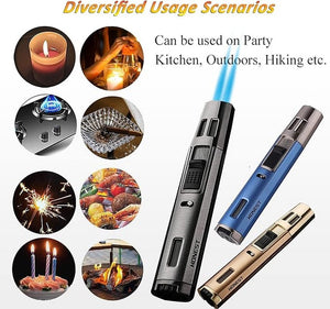 Windproof Refillable Jet Flame Butane Torch Lighter, Adjustable Gas Pen Lighter