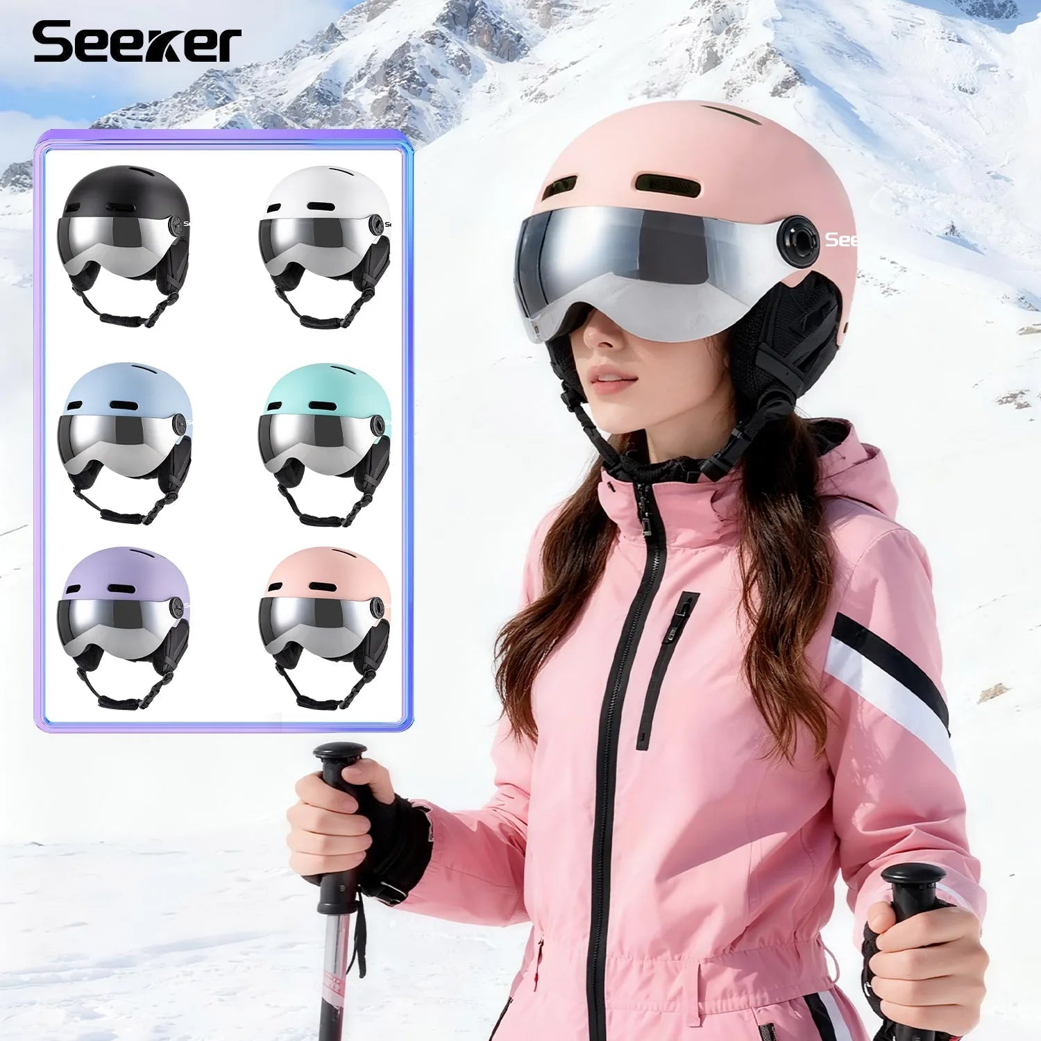Windproof Warm Ski Helmet With Goggles Lightweight Impact Resistant Protection 1005010231407451-light cyan-L  59-61CM