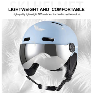 Windproof Warm Ski Helmet With Goggles Lightweight Impact Resistant Protection 1005010231407451-light cyan-L  59-61CM