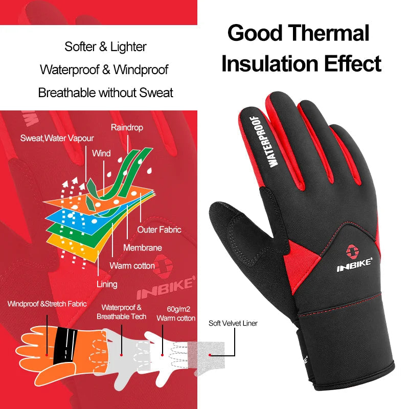 Winter Full Finger Cycling Gloves With Touchscreen Windproof Waterproof Design 32958982984-966 Blue-S-EU