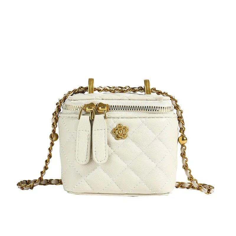 Women’S Diamond Pattern Bucket Crossbody Bag With Chain, Valentines Gifts For Her 1005008680565530-White Large Size