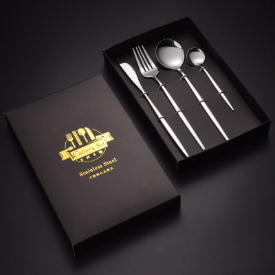 4Pcs Gold Black Dinnerware Set Stainless Steel Luxury Cutlery Set