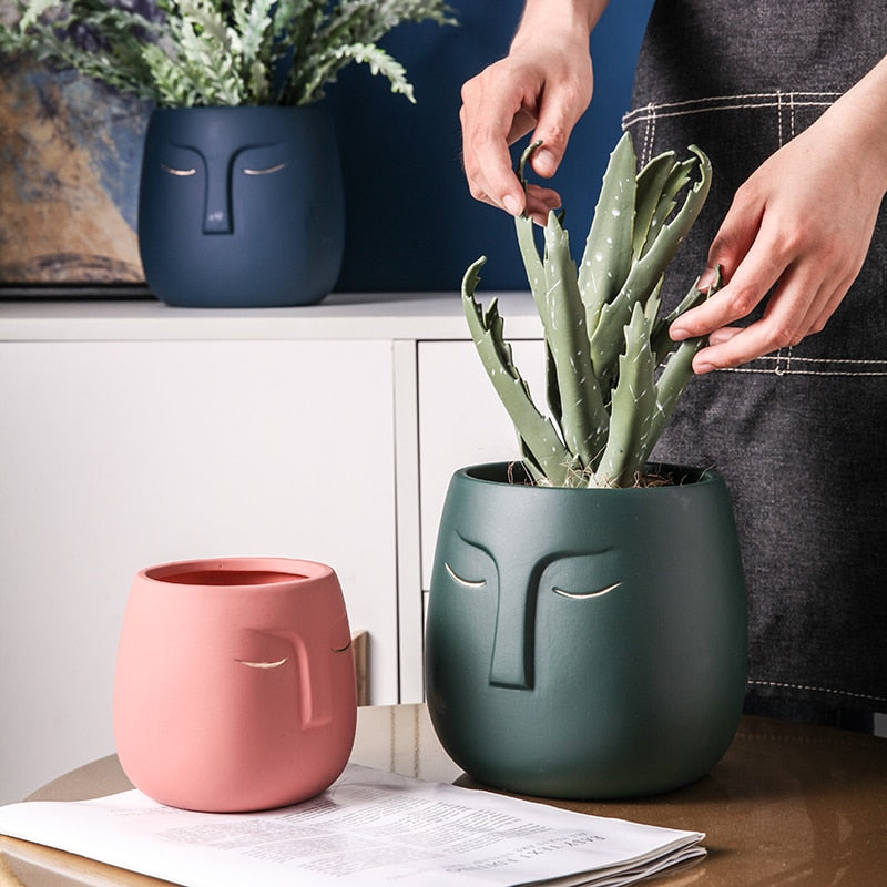 Sleeping Face Abstract Ceramic Flower Pot