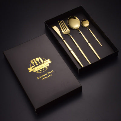 4Pcs Gold Black Dinnerware Set Stainless Steel Luxury Cutlery Set