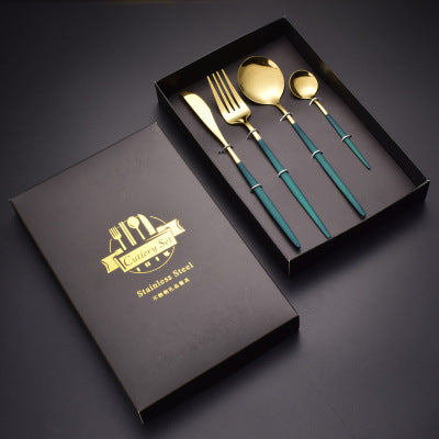 4Pcs Gold Black Dinnerware Set Stainless Steel Luxury Cutlery Set