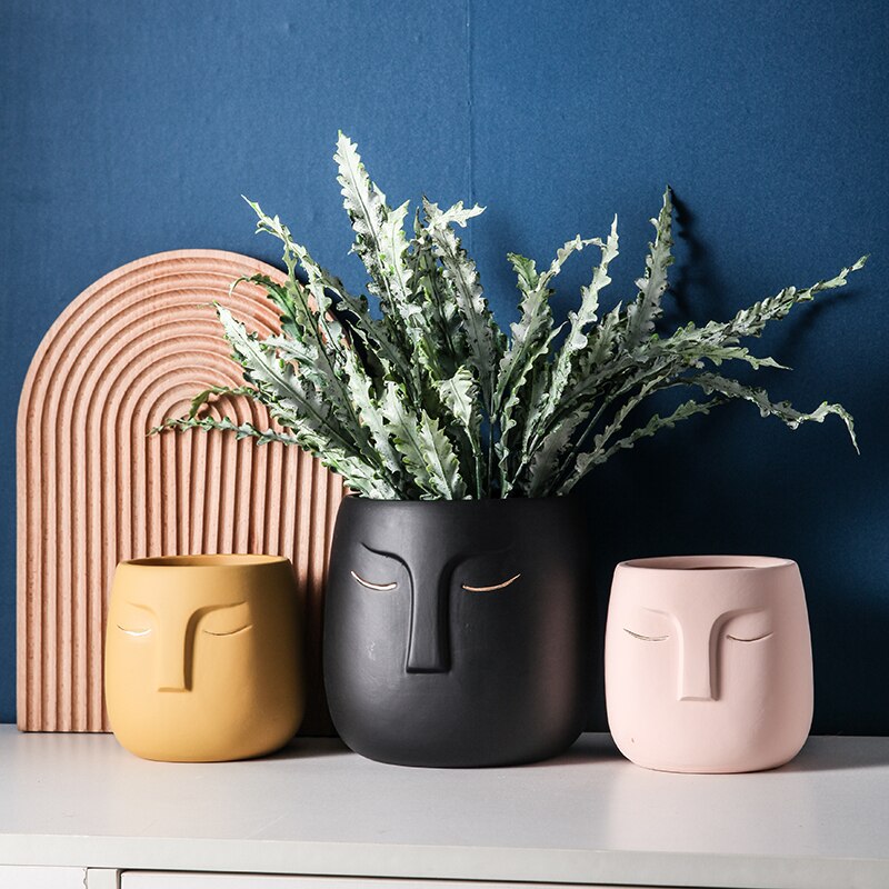Sleeping Face Abstract Ceramic Flower Pot