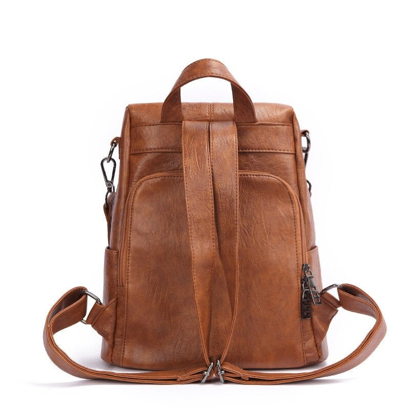 Women’s Composite Cowhide Anti-Theft Backpack with Back Zipper