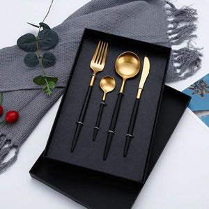4Pcs Gold Black Dinnerware Set Stainless Steel Luxury Cutlery Set
