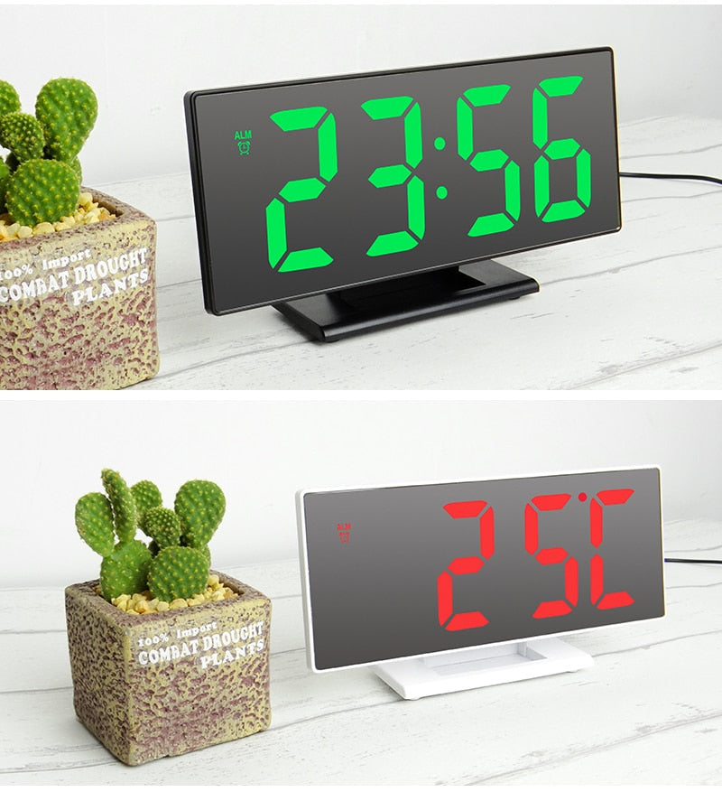 LED Mirror Digital Alarm Clock Electronic Watch Multifunction
