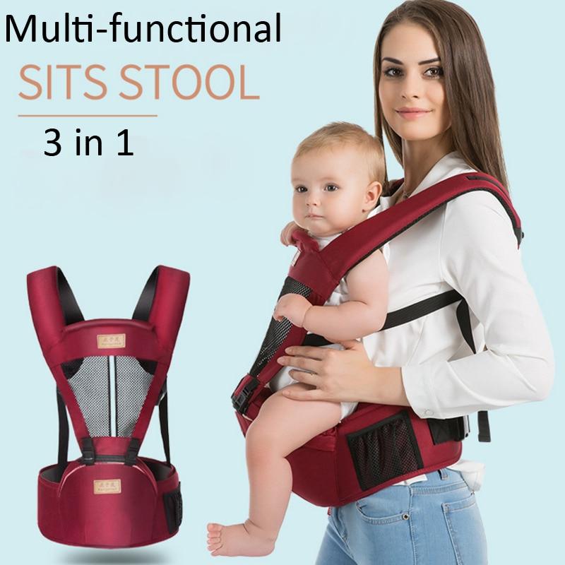 3 In 1 Ergonomic Kangaroo Baby Carrier, Newborn Baby Waist Stool Breathable Backpacks Carriers