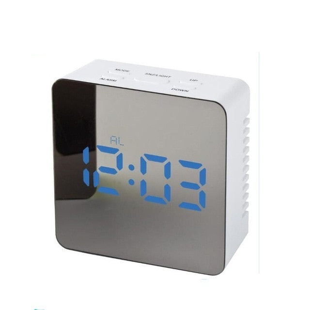 Digital Mirror LED Alarm Clock Night Lights Thermometer