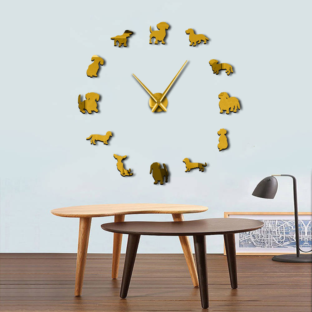 DIY Wall Art Wiener-Dog Puppy Dog Giant Wall Clock With Mirror Effect