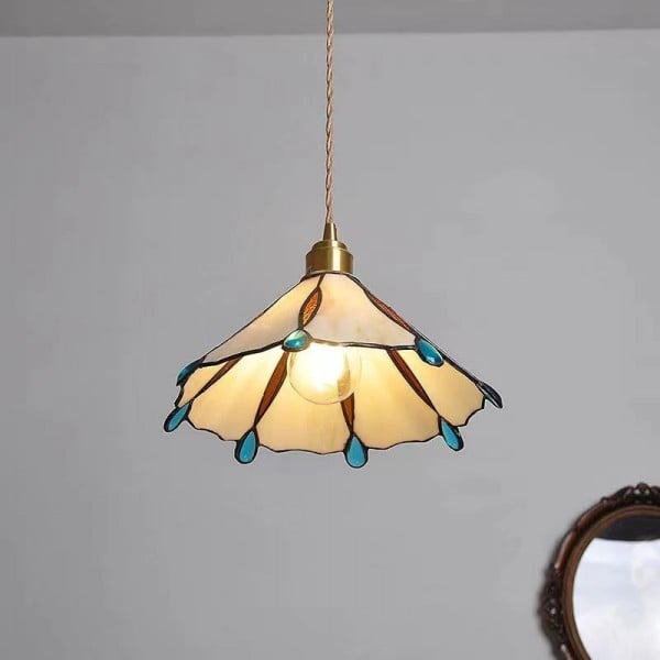 Vintage Tiffany Stained Glass Pendant Light