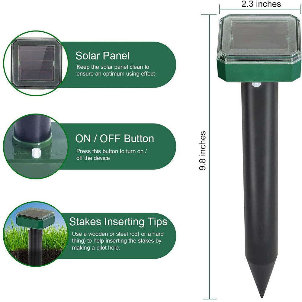 Pack Solar Powered Ultrasonic Snake Repellent For Yard Garden