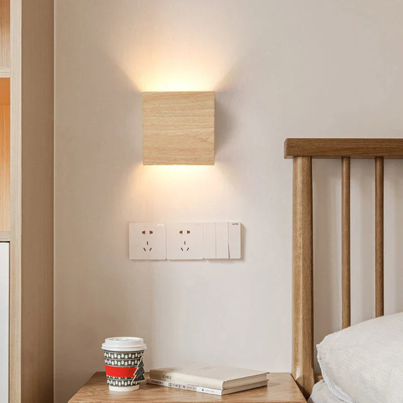 Modern Simple Cube Wooden Wall Light
